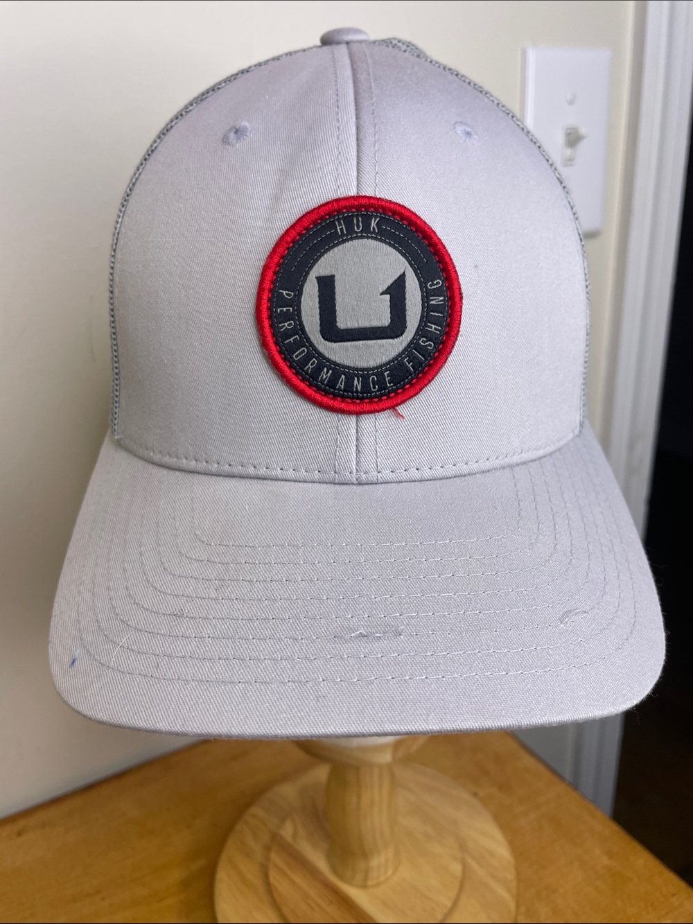 Huk Light Gray Hat with Red Trim and Black Patch